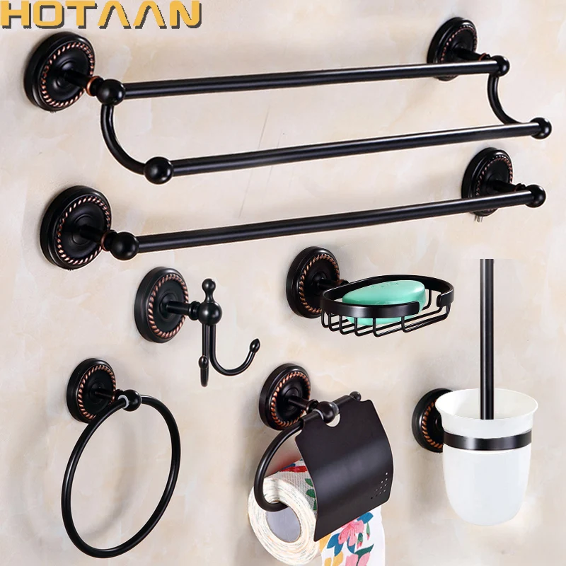 

. Solid Brass Black Bathroom Accessories Set,Robe hook,Paper Holder,Towel Bar,Soap Basket,Bathroom Fitting Sets