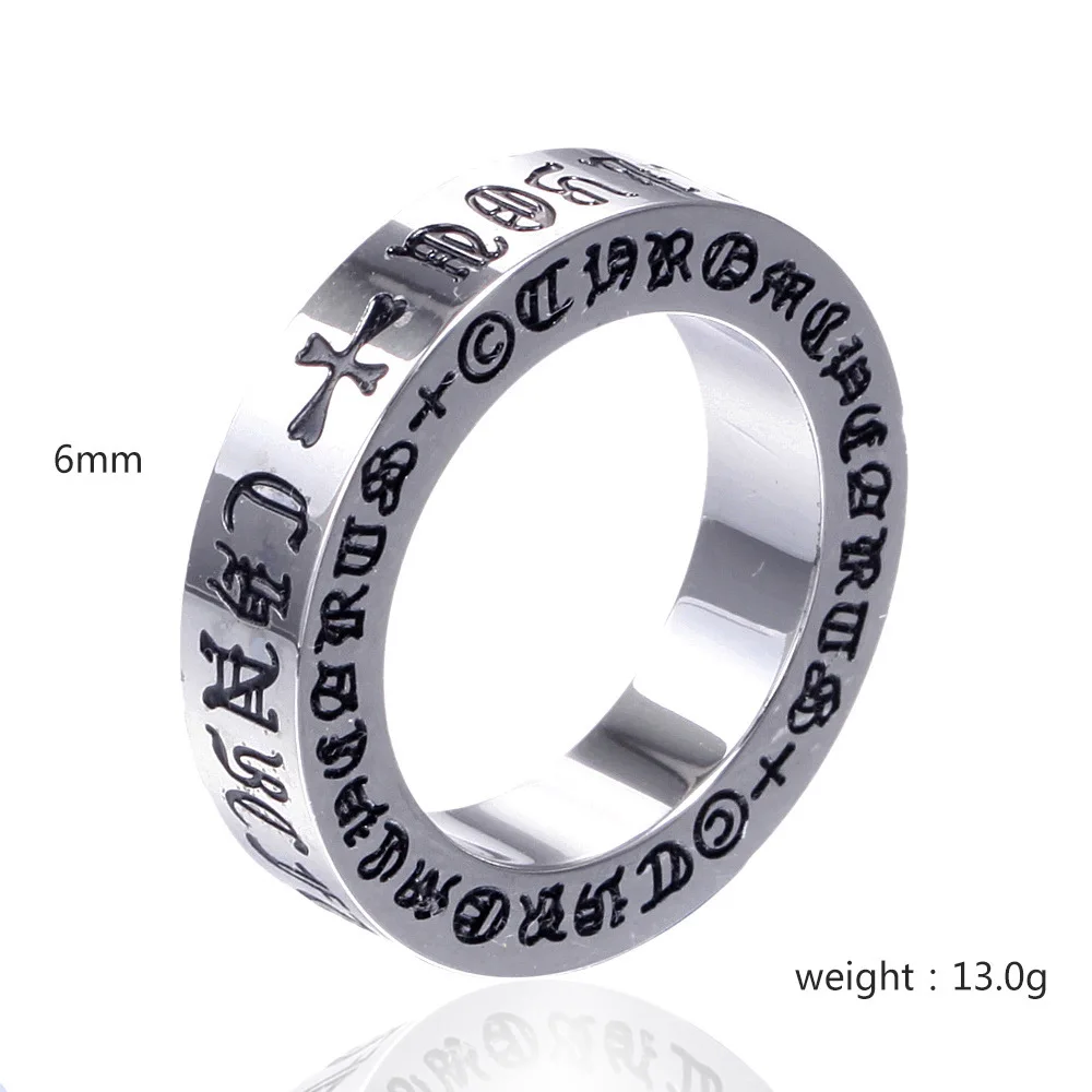 Retro Six-Character Mantra Stainless Steel Finger Ring Men Women Eternal Heart Cross Ring - Vintage Style Jewelry Accessories