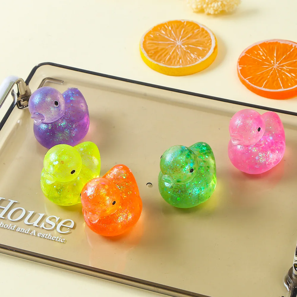 2pcs Shiny Glitter Clear Duck Squishy Fidget Toy, Soft Stretchable Squeeze Duck Sensory Toy