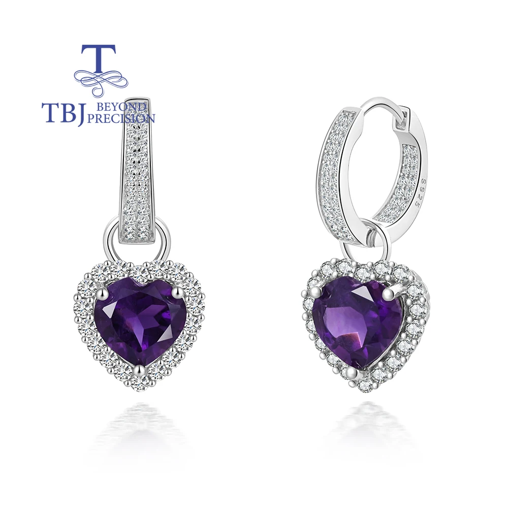 Unique two wear design natural African amethyst heart earrings Gorgeous ladies anniversary & birthday gift 925 sterling silver