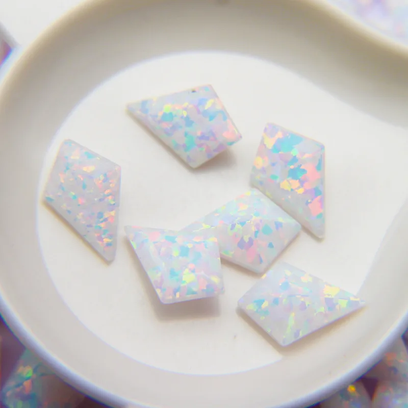 White Colour Synthetic Opal Kite Shape Faceted Cut Loose Gemstone Size 7x10mm For Jewelry Making