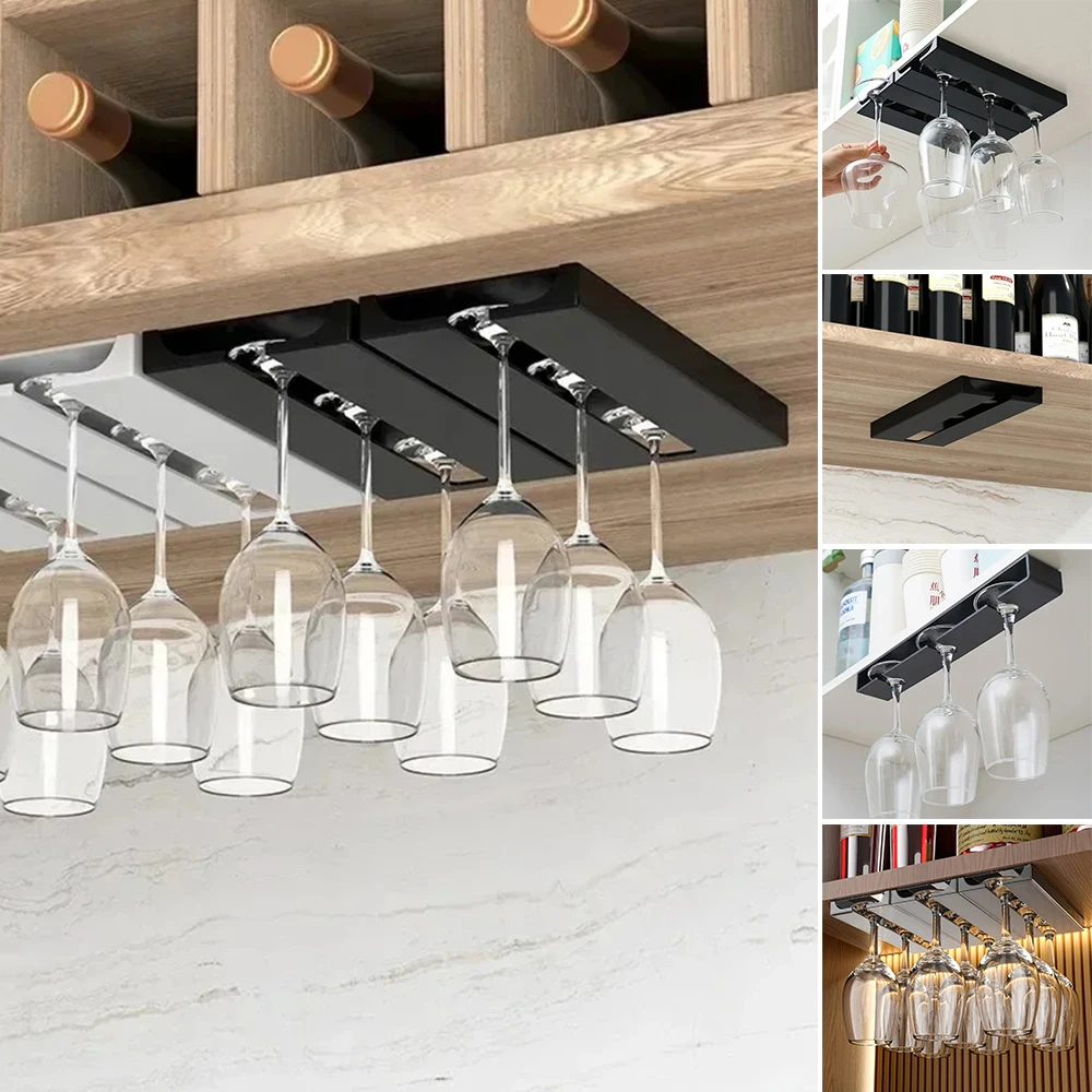 

1PC Kitchen Cabinet Wine Glass Rack Free Punching Holder Multi-Function Goblet Classification Up Organizer Hanging Shelf Repisa