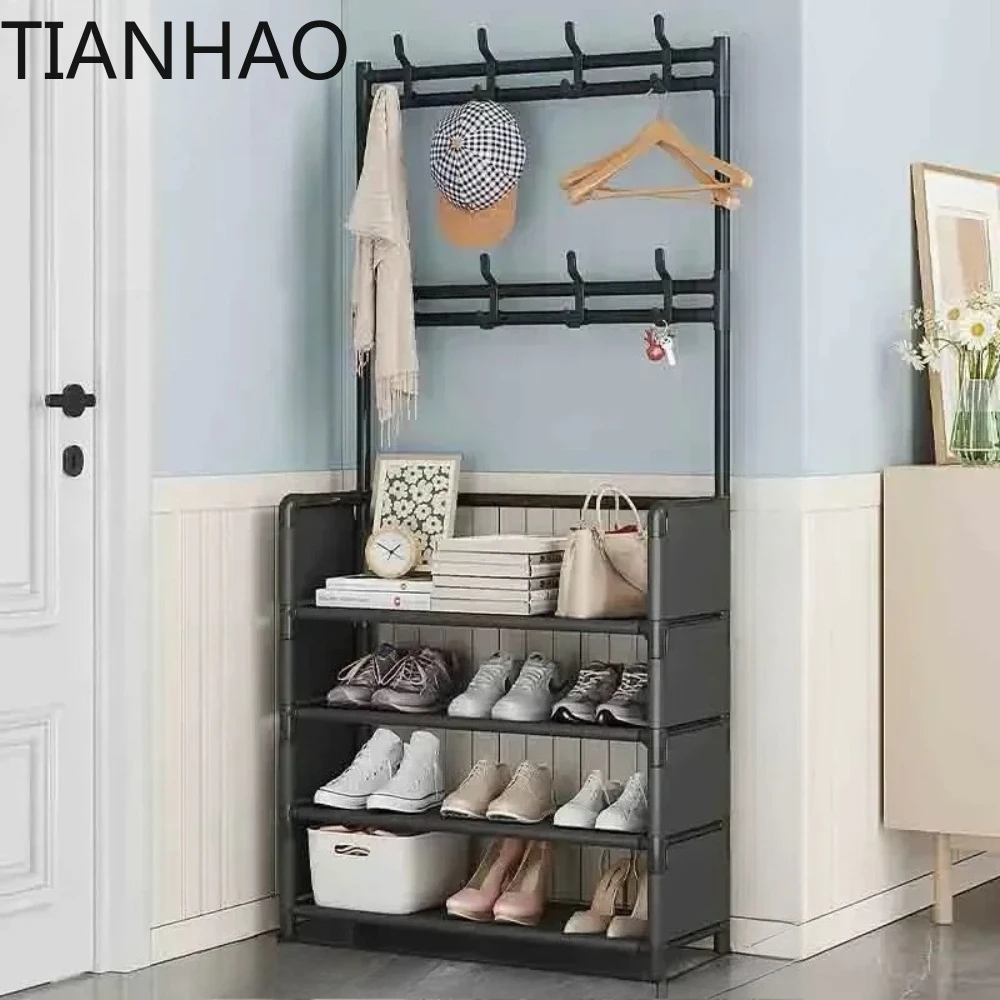 Simple Shoe Rack Multi-Layer Metal Dustproof Storage Multi Functional Thickened Space Saving Home Doorstep Shoe Hat Storage Rack