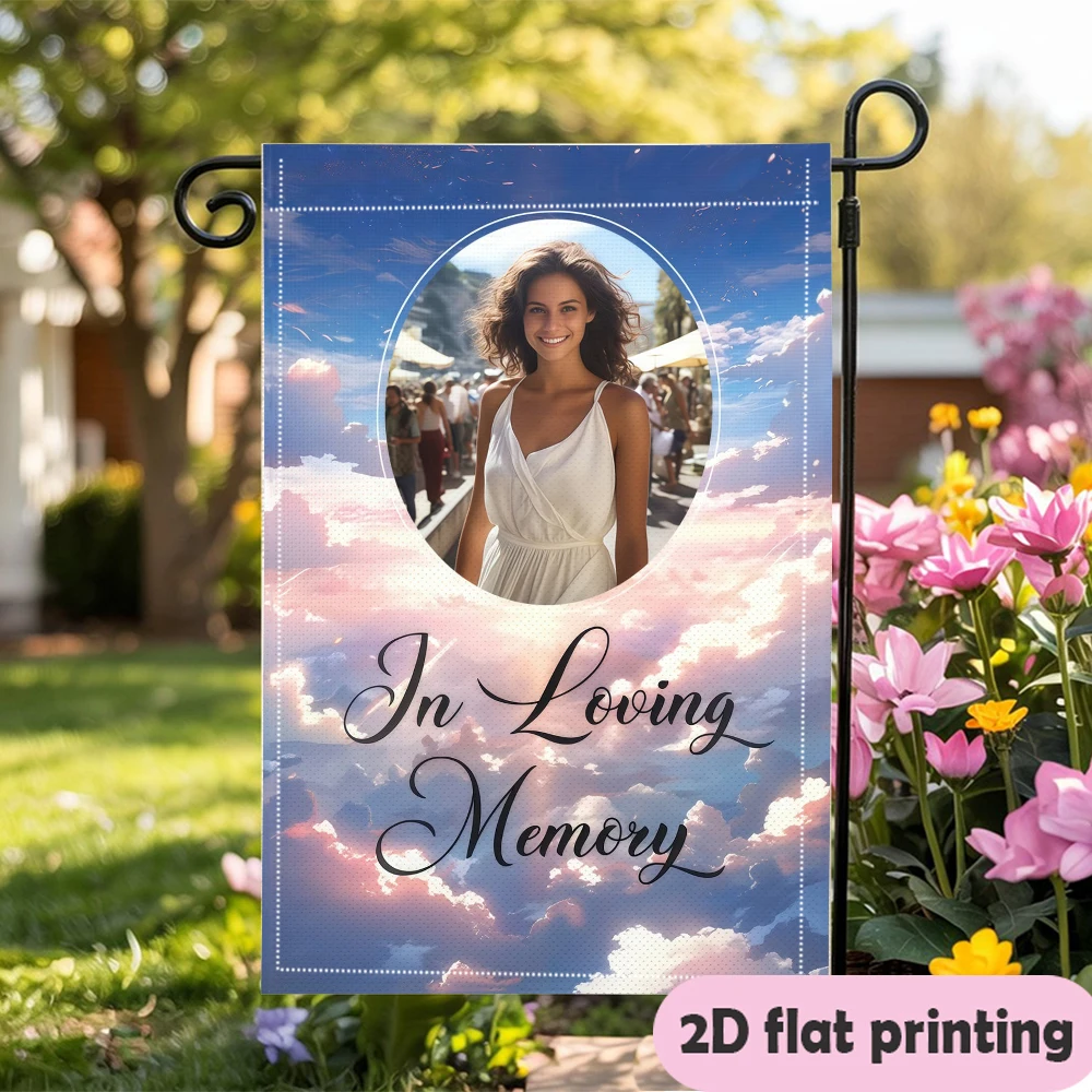 Drapeau de jardin personnalisable double face « In Loving Memory », avec photo personnalisée, sans besoin d'électricité, 30x45cm (12x18in), 1 pièce