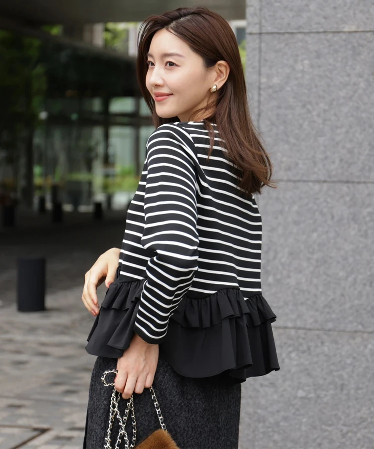 Fashionable Stripe Knitted Sweater Loose Fit Color Block Neckline Long Sleeve Women's Autumn Winter Casual Style Breathable
