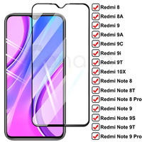 9D Full Cover Tempered Glass For Xiaomi Redmi 9 9A 9C 9i 9T 8 8A 9AT 10X Screen Protectors on Redmi Note 9 8 Pro 8T 9T 9S Film