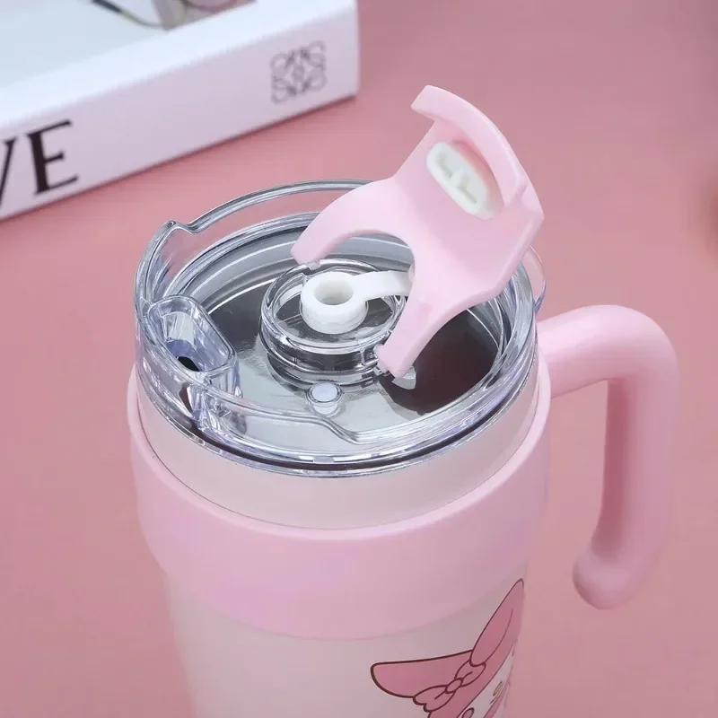 860ML Sanrio Thermos Bottle Kawaii Anime My Melody Kuromi Straw Water Cup Stainless Steel Large Capacity Thermos Cup Gift