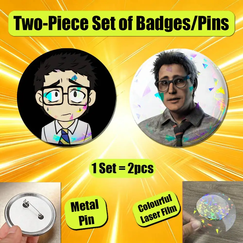For DBD Dwight Fairfield Enamel Pin Badge Set 2PCS Round Metal Button Brooch Gift Custom Hat Ita Bag Pins