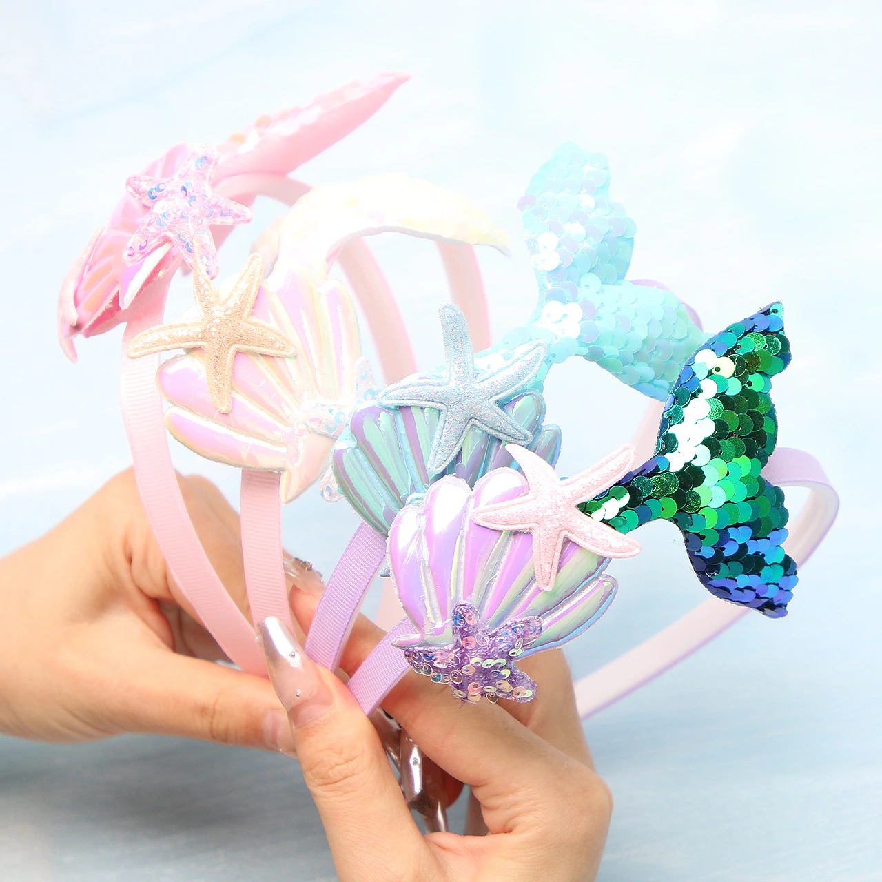 Cute Mermaid Baby Girl Hair Bands Cartoon Sequin Starfish Shell Hair Hoops Princess Headwear Kids Hair Accessory