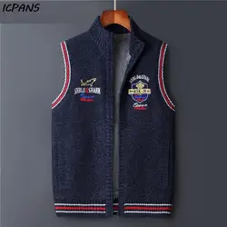 Chaleco sin mangas para hombre, suéter de punto de tiburón, ropa de lana cálida con cremallera, cárdigan de invierno, chaleco de marca, 2022