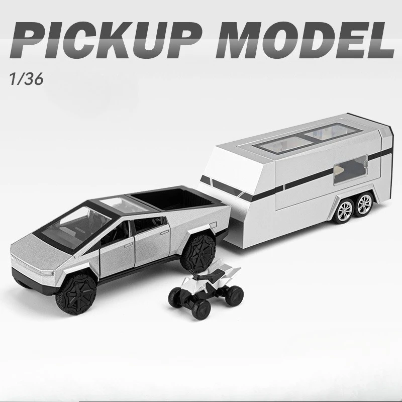 Simulazione 1:36 Pickup Camper Modello in lega Rimorchio da campeggio Veicolo giocattolo Suono e luce Pullback Bambini Ragazzo Regalo in miniatura