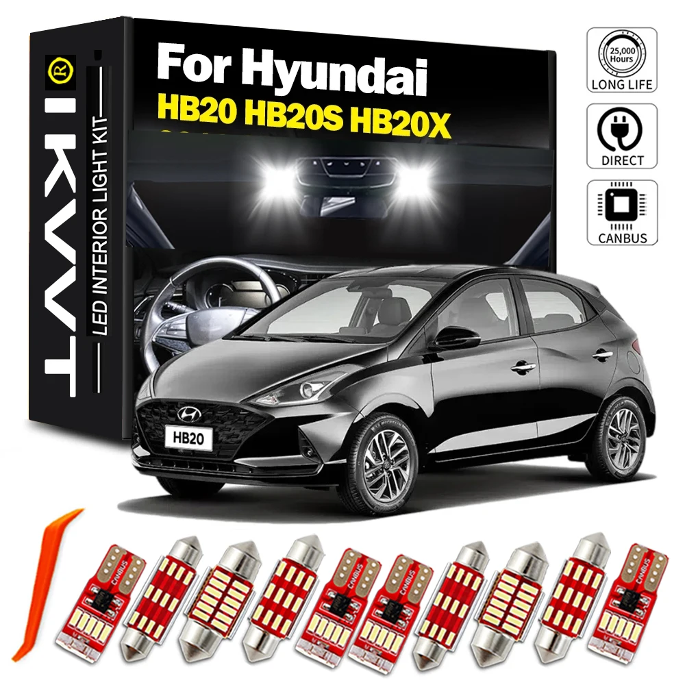 IKVVT 11Pcs LED Interior Map Dome Light Kit For Hyundai HB20 HB20S HB20X 2013 2014- 2017 2018 2019 2020 2021 2022 2023 Car Bulb