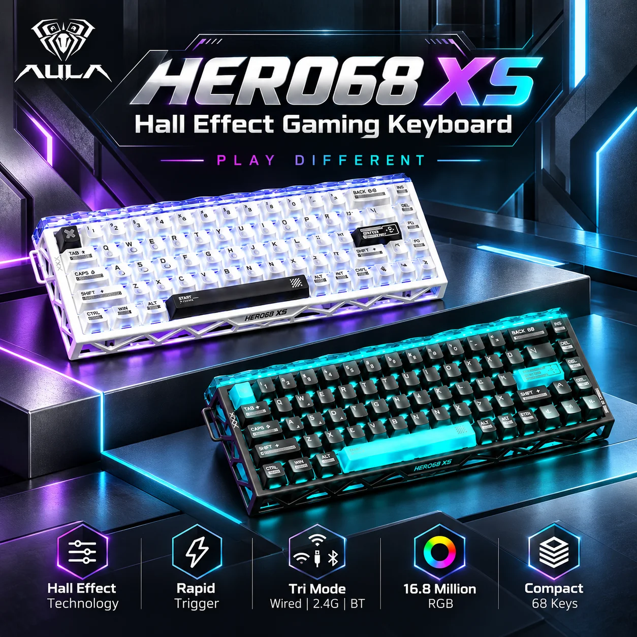 AULA HERO 68XS Magnetic Switch Gaming Keyboard Rapid Trigger, 8K Return Rate,128K Scan Rate,0.005mm Accuracy,SOCD/Rs