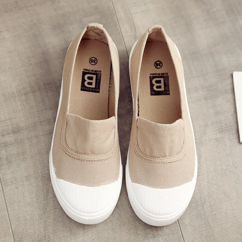 Spring New Canvas Shoes Women\'s Flats Casual Shoes White Shoes Korean Version Slip-On Shoes Students Shallow Mouth Single Shoes