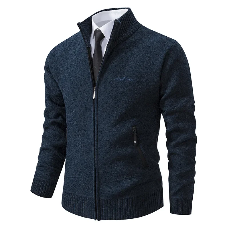 Men\'s Autumn Sweater Coat Zipper Knitted Long Sleeve Standing Neck Sweater Jacket