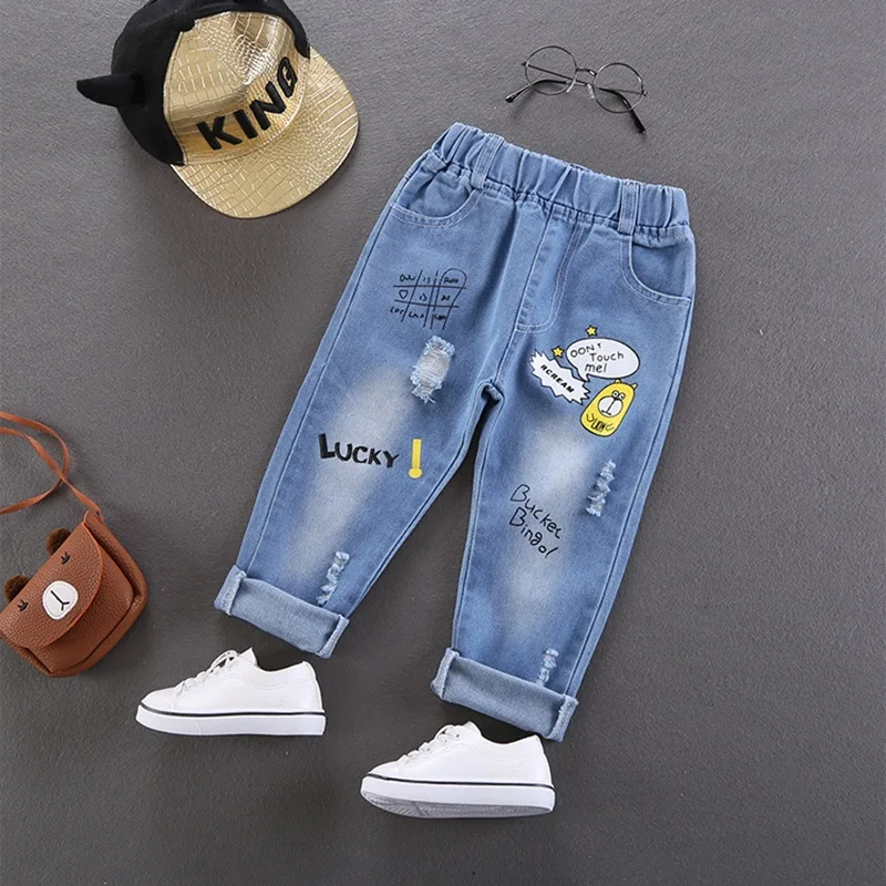 Spring Autumn Baby And Girls Boys Cotton Cartoon Jeans Pant…