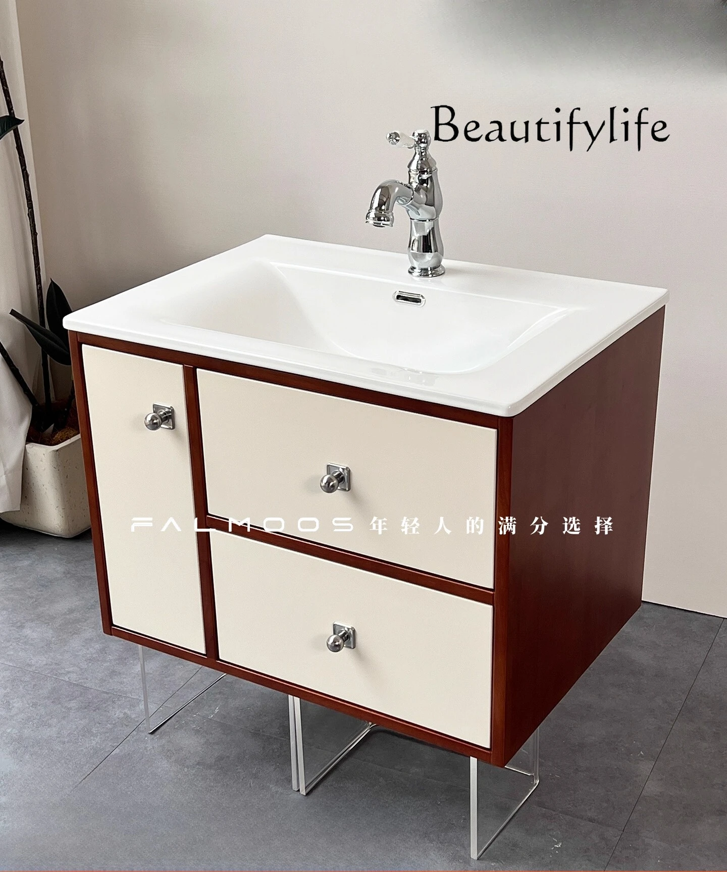 

Oak baking paint medium antique color matching retro bathroom cabinet ceramic integrated basin toilet hand wash station