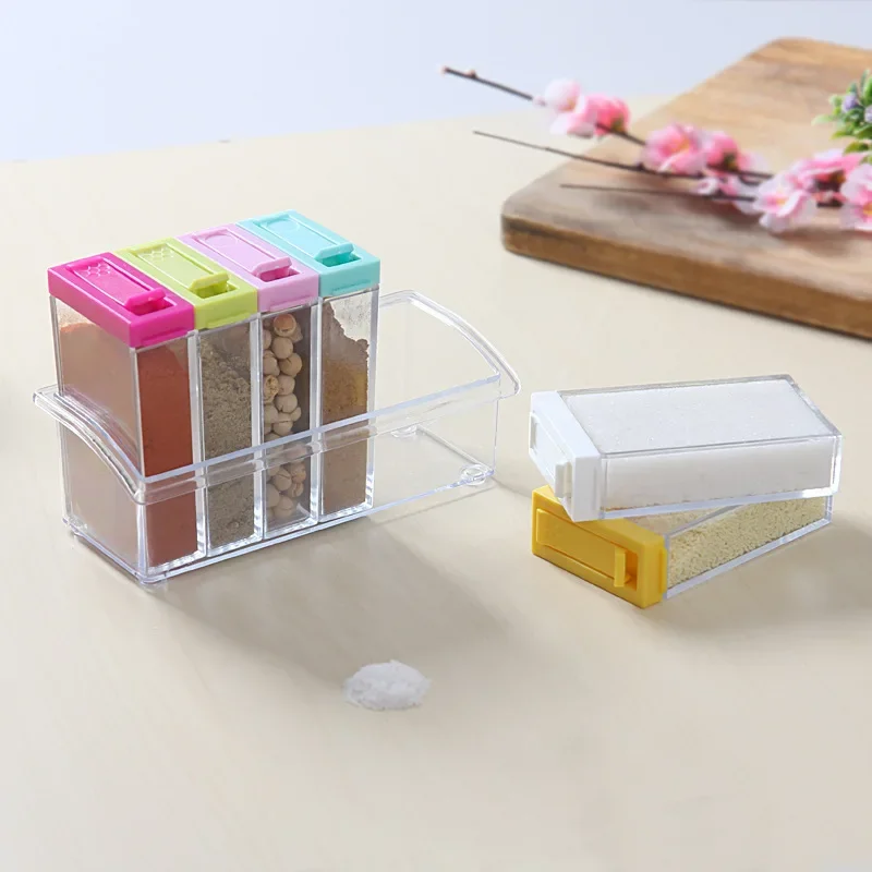 6 Color / Set  Spice Jar Set Seasoning Bottle Transparent Colorful Lid Kitchen Condiment Cruet Storage Container