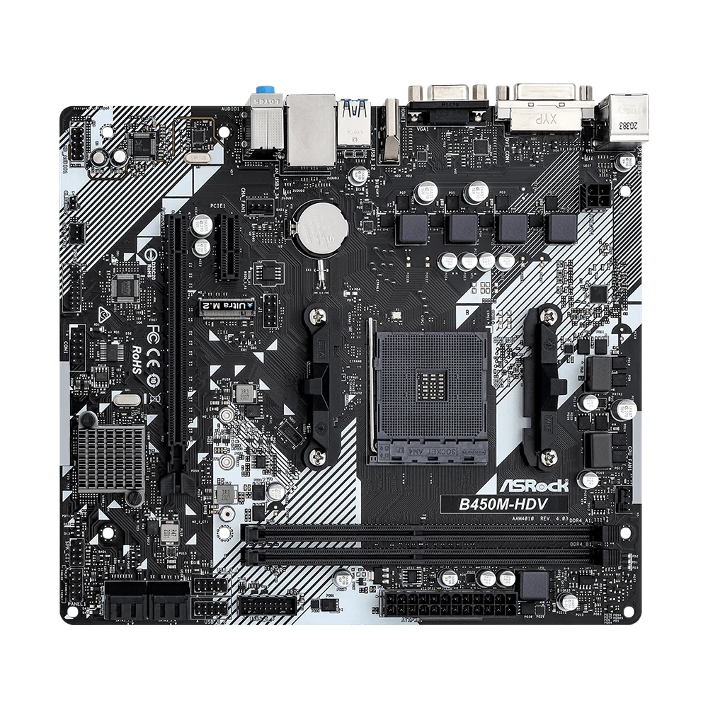 ASROCK B450M-HDV R4.0 마더보드, R5 5500 CPU 지원, AMD AM4 슬롯, R9 5900X R7 5800X CPU, AMD B450 칩셋, 2xDDR4 마이크로 ATX