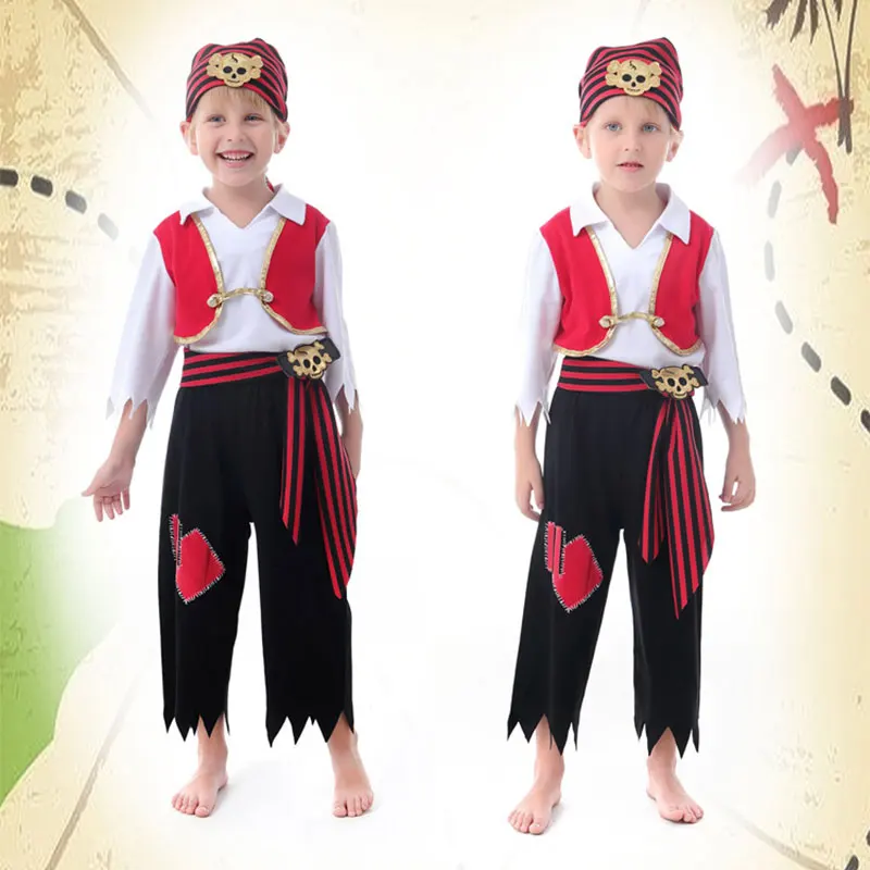 Umorden High Quality Cotton Pirate Captain Costume for Boys Toddler Child 3-4 4-6 Years Halloween Purim Party Fancy Dress