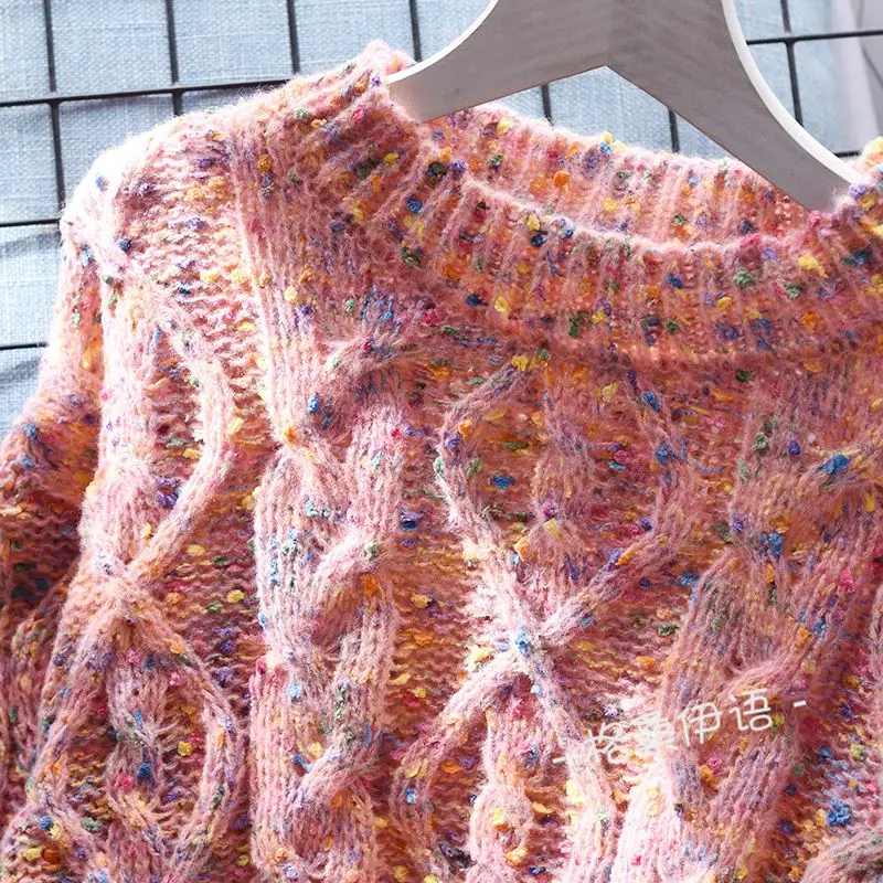 Wholesale Thick Thread Cable-Knit Pullover Sweater Women's Loose Outer Wear Spring and Autumn Korean Style Flab Hiding All-Match