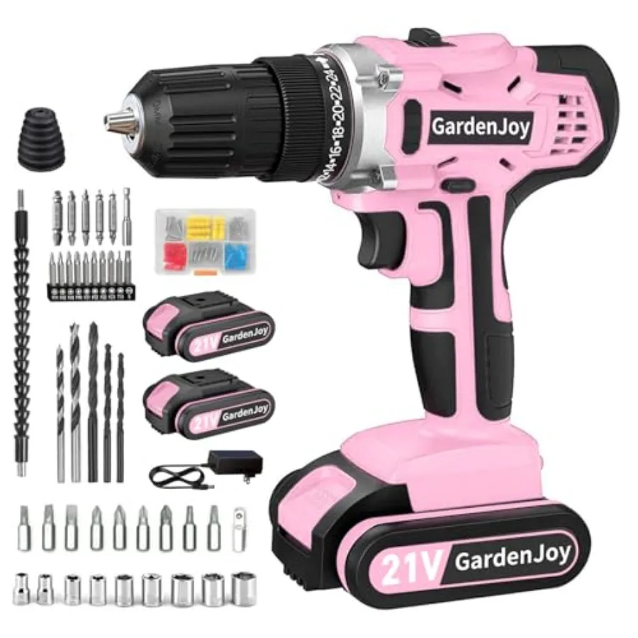 

20v Cordless Drill Set Power Electric Kit 2 Batteries With Charger 30Nm 2-Speed 3/8" Keyless Chuck 24+1 Position Dril