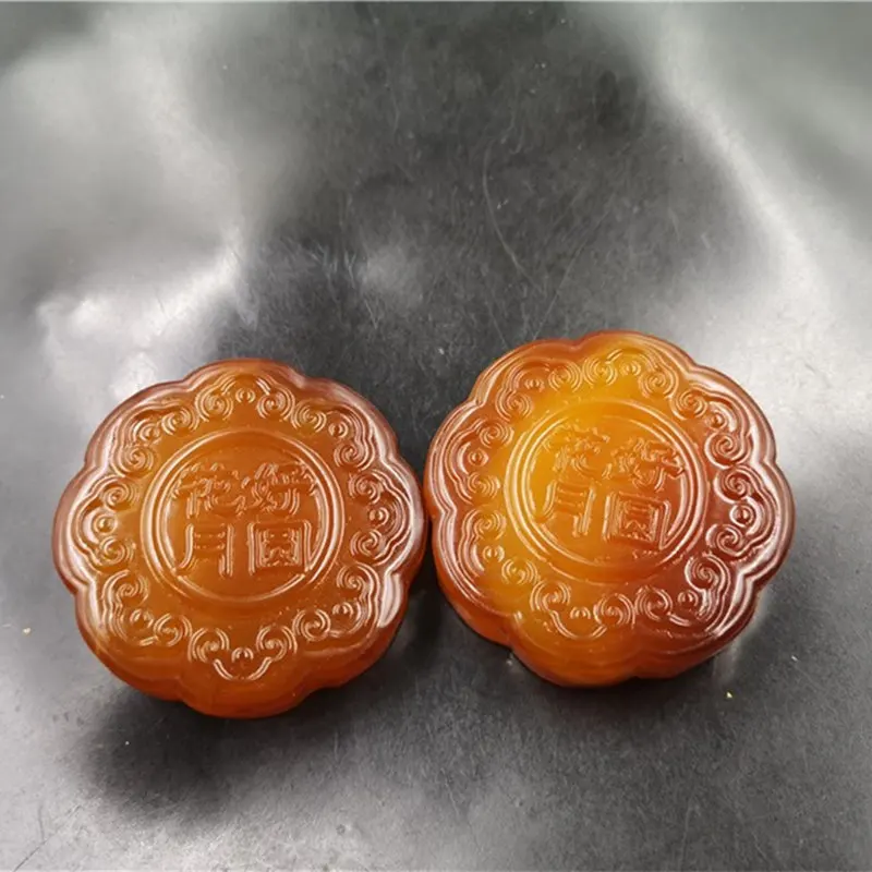 Cheap Jade Red Agate Full Moon Moon Moon Cake for Mid-Autumn Festival Jade Moon Cake Ornaments Decorations