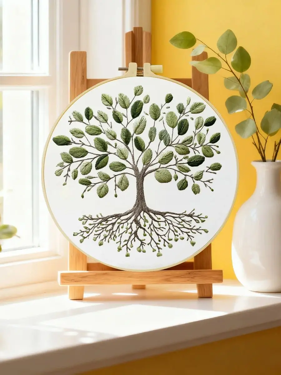 1 Stück 20X20CM/15X15CM 7,87/6,3 Zoll Baum-Stickerei-Starter-Kit DIY-Kit DIY-Stickerei-Set Handarbeiten Nähkunst Nadelkunst – Detail 6