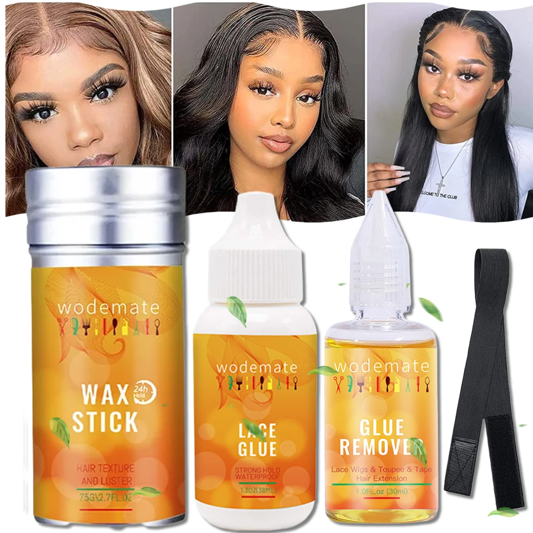 Wodemate Hair Glue For Lace Wig Waterproof Lace Glue Super Hold Wig Adhesive +non-greasy Broken Hair Wax Stick For Flyaway