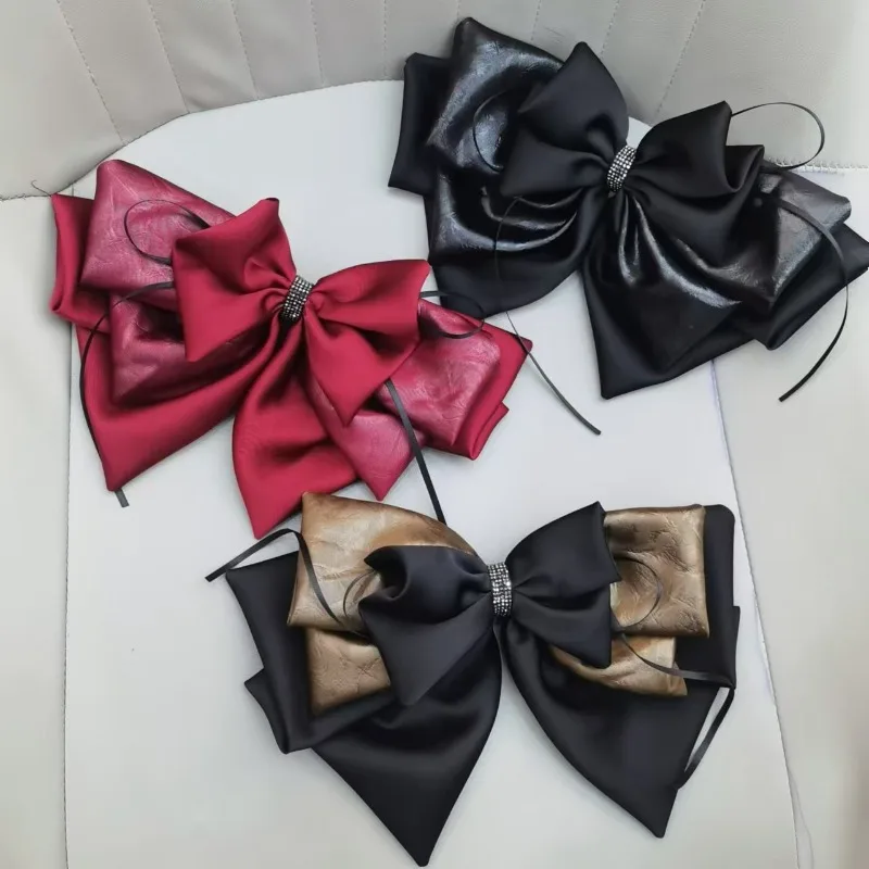 

New French Fabric Bow Hair Clips Rhinestones Spring Clamp Hairpin for Back of Head Elegant Hair Accessories for Women