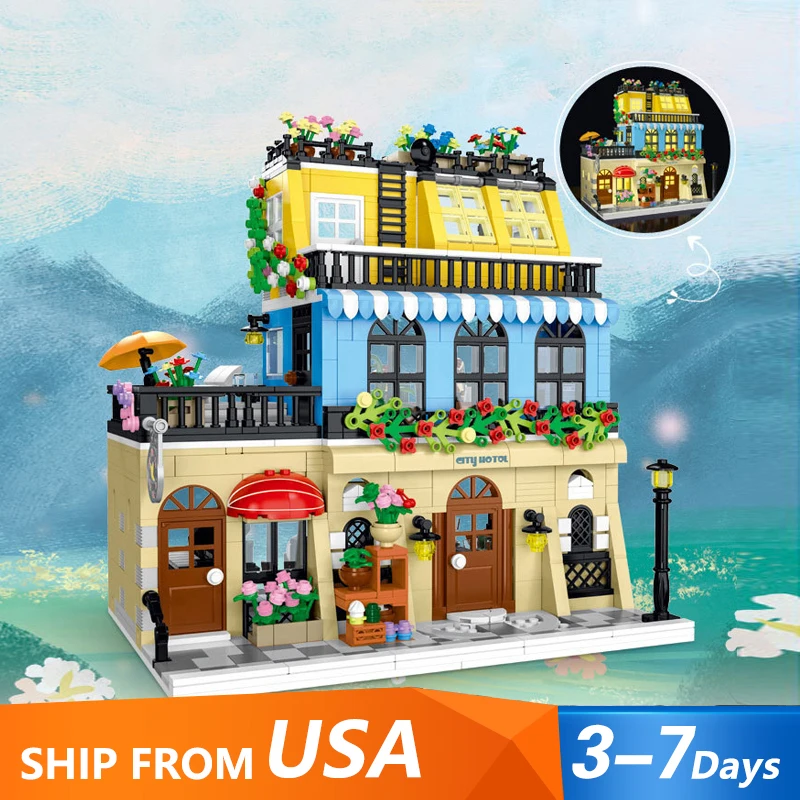 City Hotel Block Module House Buildings Sets,Street Apartment Store Model Modular Buildings Blocks Gift for Adults Kids 1464PCS