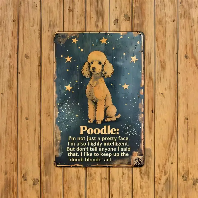 Vintage Iron Poodle Dog Tin Sign - Retro Starry Blue & Humorous Quote Design, Perfect for Dog Lovers’ Home/Living Room Decor - 2