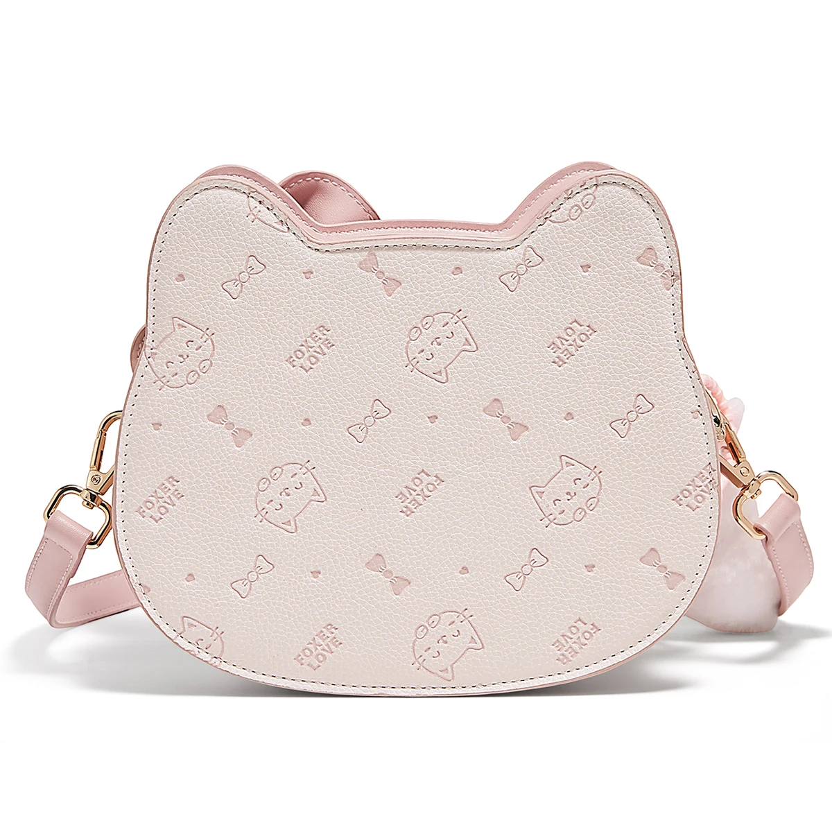 FOXER Female Shoulder Bag PVC Leather Cute Crossbody Bag Bow Decoration Fashion Lovely Charm Pink Handbag Gift for Lover