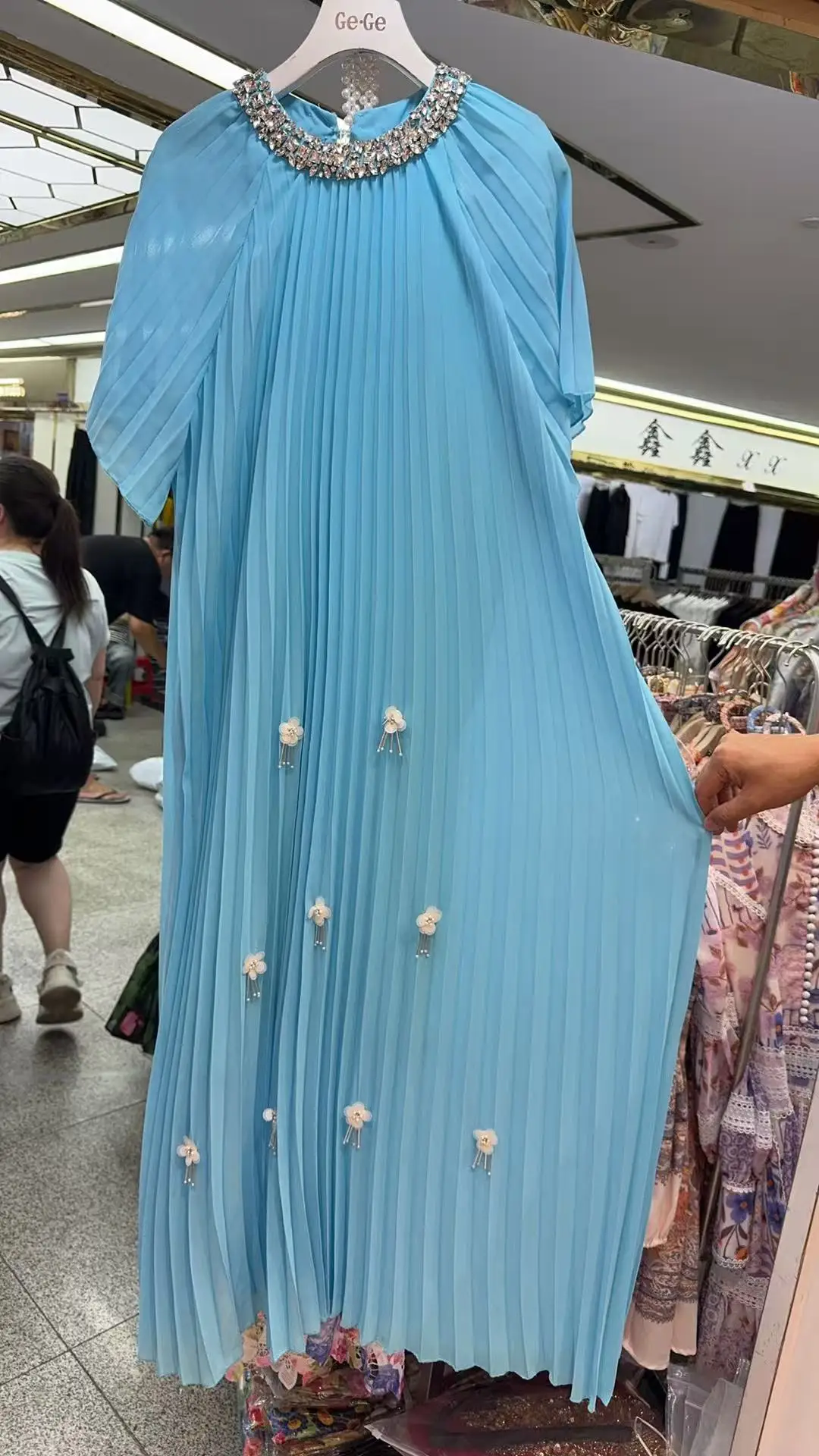 

Pleated Elegant Dresses for Women O-neck Short Sleeve Long Dress 2025 Summer New Loose Casual Elegant Clothing