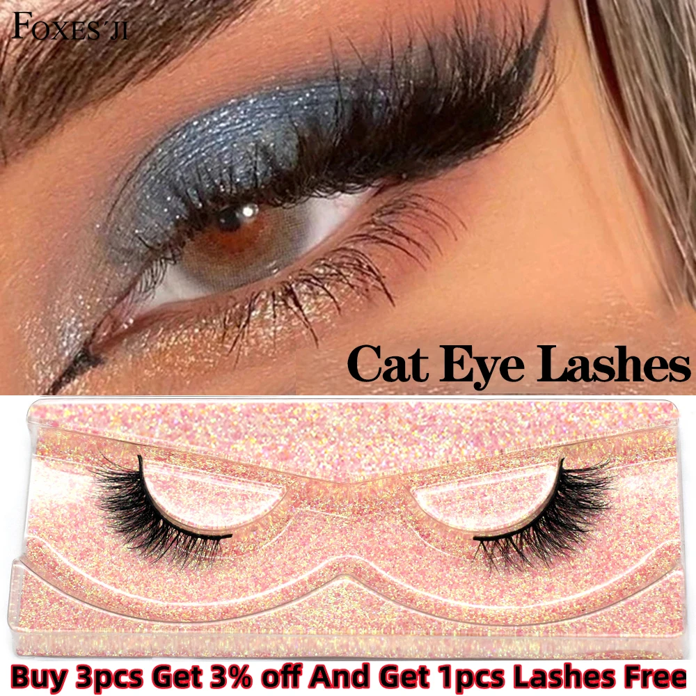 FOXESJI Cat Eye False Eyelashes Short Lashes Mink Fluffy Wispy Long Lasting Soft Natural Mink Eye Lashes Cross Lashes Extension