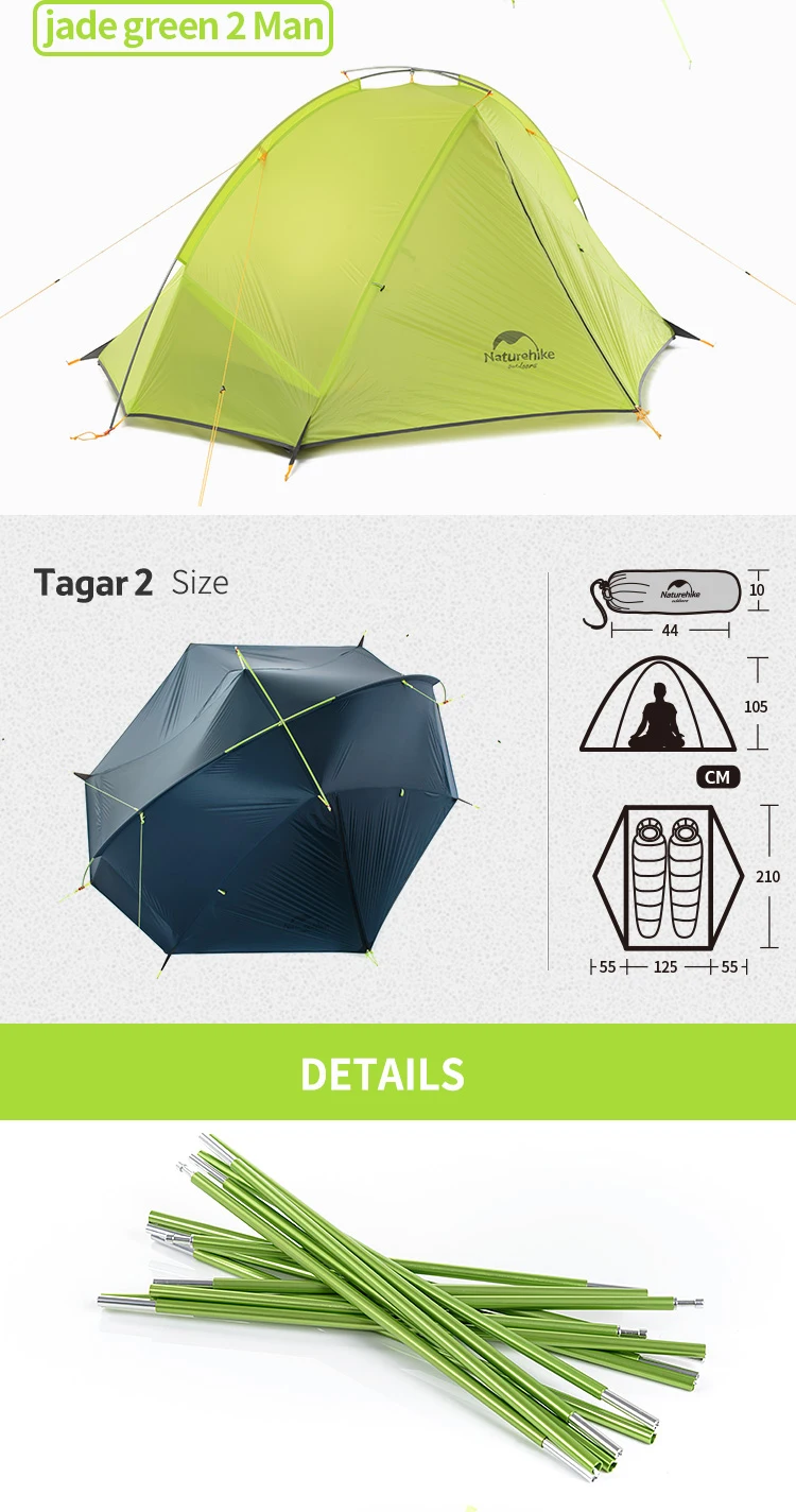 Naturehike Tagar Campingzelt, ultraleicht, 4000 mm, wasserdicht, Überdachungszelte, 1–2 Personen, schneller Aufbau, Outdoor-Rucksack, Fahrradzelt – Detail 7