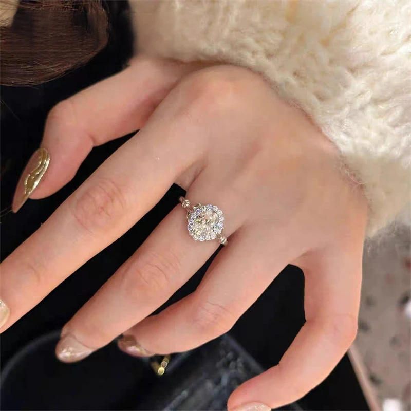 Certified 100% S925 Sterling Silver Band for Women Wedding Jewelry Oval Brilliant Cut gao Rings Lab Diamond Gift