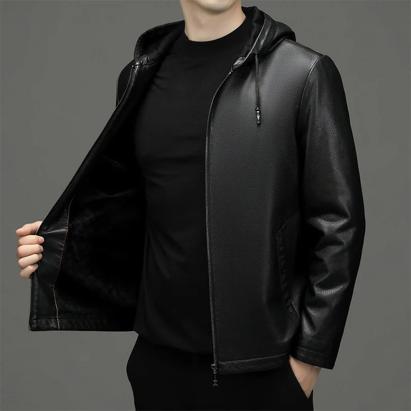 

Autumn new PU leather jacket men's hooded short casual motorcycle wear men's clothing casacos masculinos lederjacke herren