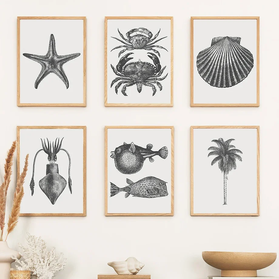 Multi-size 1PC frameless high-definition decorative paintings,Black Series Marine Biology Art Poster Canvas Printing Trend House