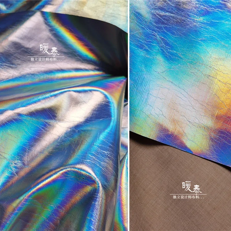 

Красочная глянцевая кожаная ткань, оригинальная ткань с желтым фоном, лазерный дизайн, ткань для одежды для шитья своими руками