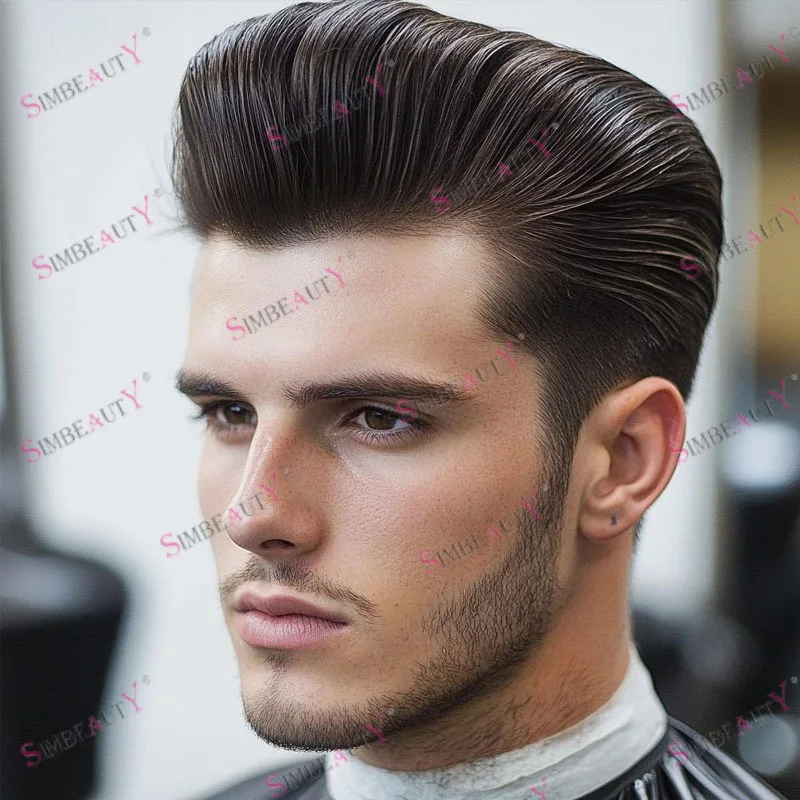 تنفس HD السويسري الدانتيل و قاعدة بولي PU الرجال الشعر المستعار الإنسان عقدة ابيض سوبر دائم شعري طبيعي بني داكن أسود قطع الشعر