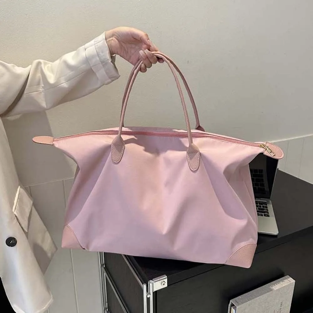 Solid Color Oxford Tote Bag Large Capacity Waterproof Nylon Shoulder Bag Leather Handbag Korean Style Simple Underarm Bag Travel