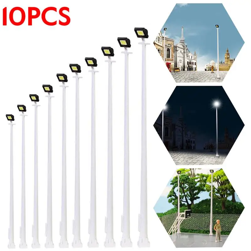 10pcs Model Railway Street Light 1:87 HO Scale Plaza Lamppost Playground Lamppost Miniature For Model Layout Scenery Lamp 10cm