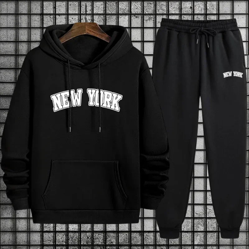 2025 Hot Sale Mens Sportswear 2pcs Set Hoodie and Sweatpants Autumn Winter Daily Casual Sporty Jogging Suit Urban Fashion Outfit