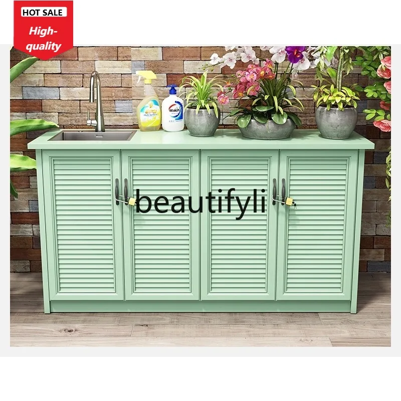 

All-Aluminum Alloy Outdoor Wash Basin Integrated Cabinet Household Sink Storage Cabinet Balcony Garden Utility Cabinet