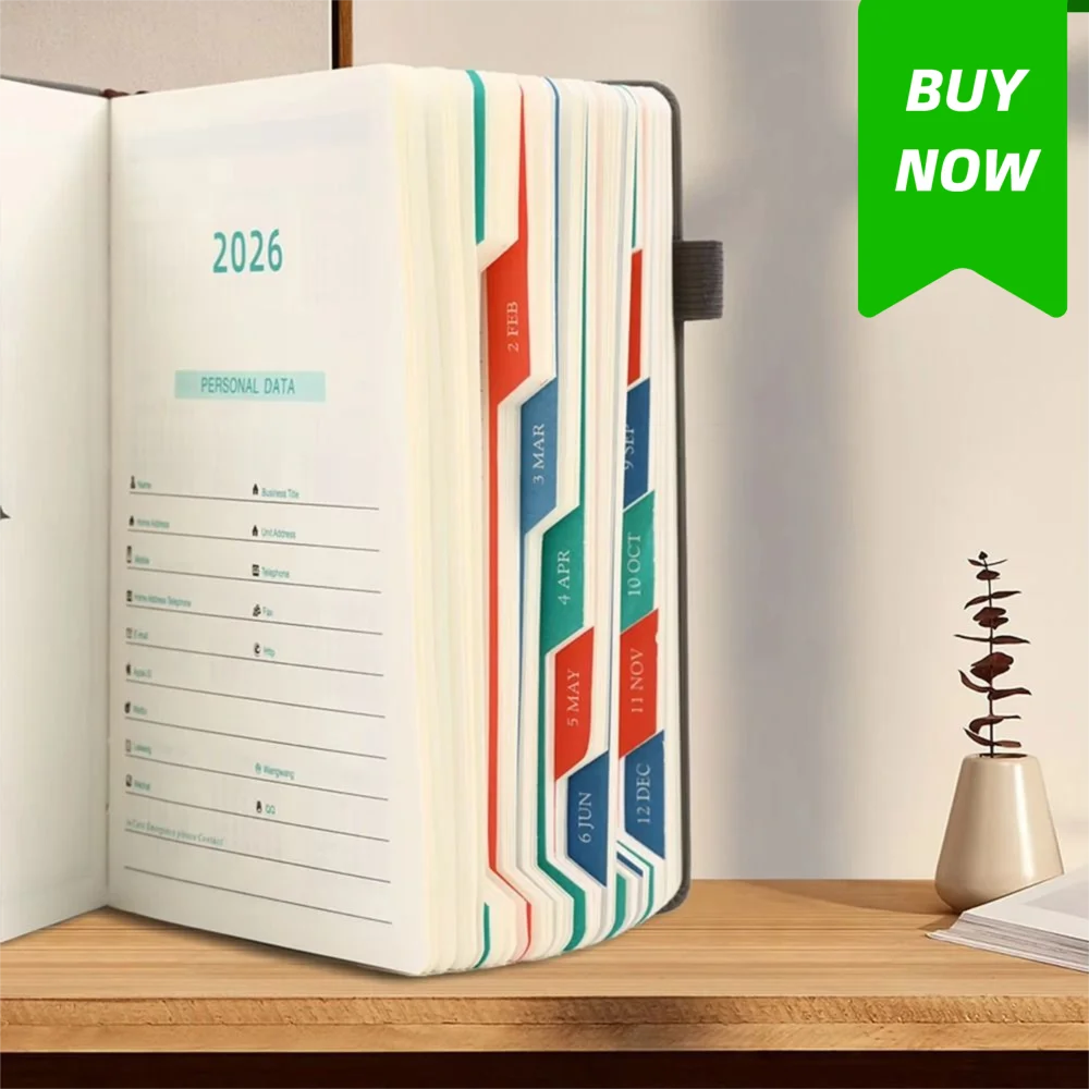 Inglese 2026 Agenda Planner Blocco note PU strutturato 12 mesi Lista delle cose da fare Notebook Efficienza Resistente all'usura Pianificatore di lavoro per ufficio