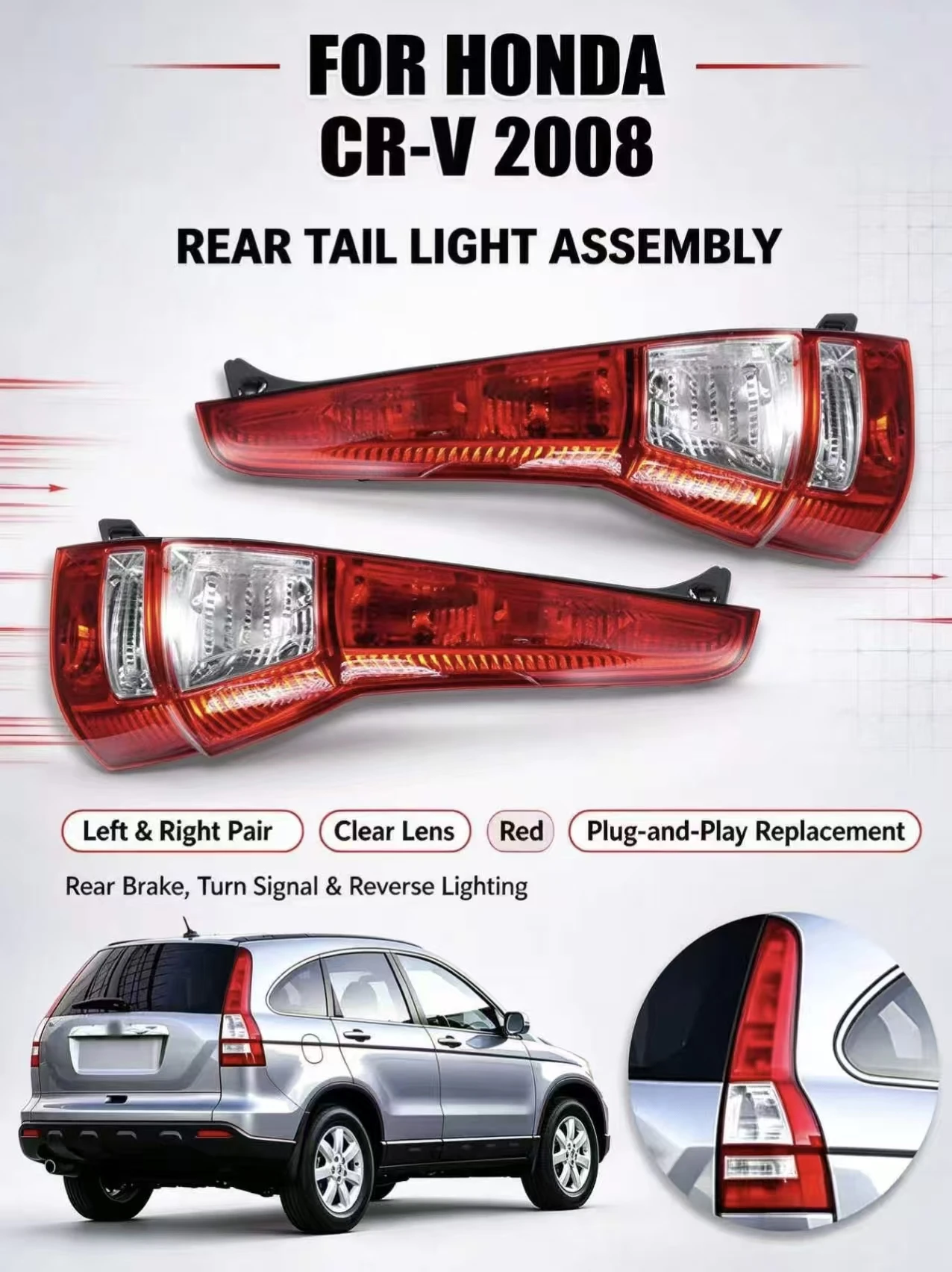Tail Lamp Assembly For Honda CR-V RE 2008-2012 Rear Tail Light With Turn Signal Brake Reverse Light Auto Replacement Parts