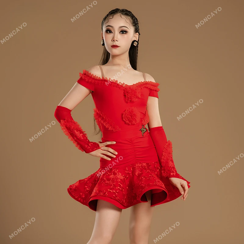 ชุดเต้นรําละตินสาวการแข่งขันเต้นรําบอลรูม Cha Cha Rumba Samba Latin ฝึกชุดเด็กเสื้อผ้าเด็ก