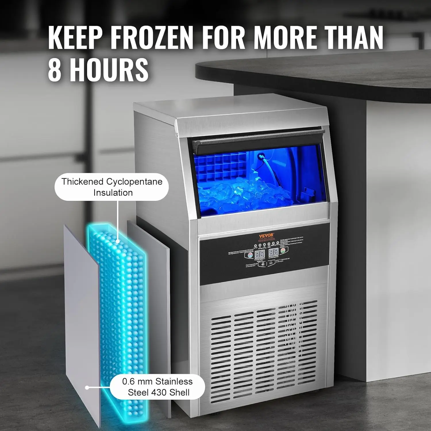 Máquina para hacer hielo, 90 libras/24 horas con contenedor de 24 libras, máquina para hacer hielo comercial de operación automática de acero inoxidable para el hogar