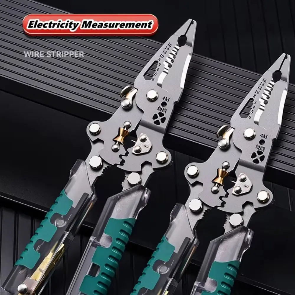 Multifunctional Foldalbe Wire Stripping Pliers with Voltage Test Folding Voltage Test Pen Safe Thickened Electrician Pliers